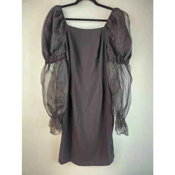Ivy City Black Knee Length Dress Puff Long Sleeve Sheer Size Small. - Picture 1 of 8